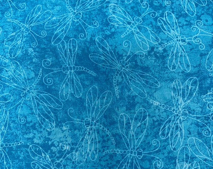 Dragonfly Cotton Fabric Turquoise Blue Dragonfly Fabric Blue Dragonfly Cotton Fabric Quilting