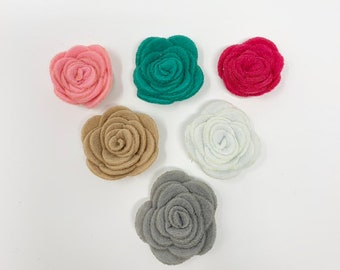 Small felt flowers - felt roses - rosettes - rolled felt flowers - DIY flowers for headbands - flower embellishments- hair clips