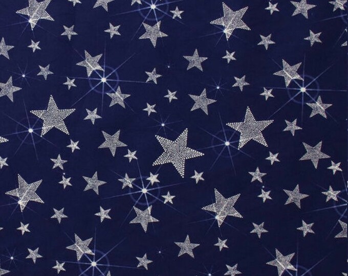 Shine Bright Stars on Navy Blue Fabric With Stars 4th of - Etsy