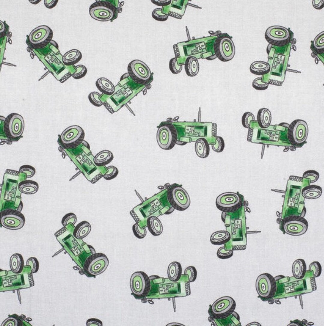 Tractor Cotton Fabric Fabric by the Yard Green Tractor Fabric Farm