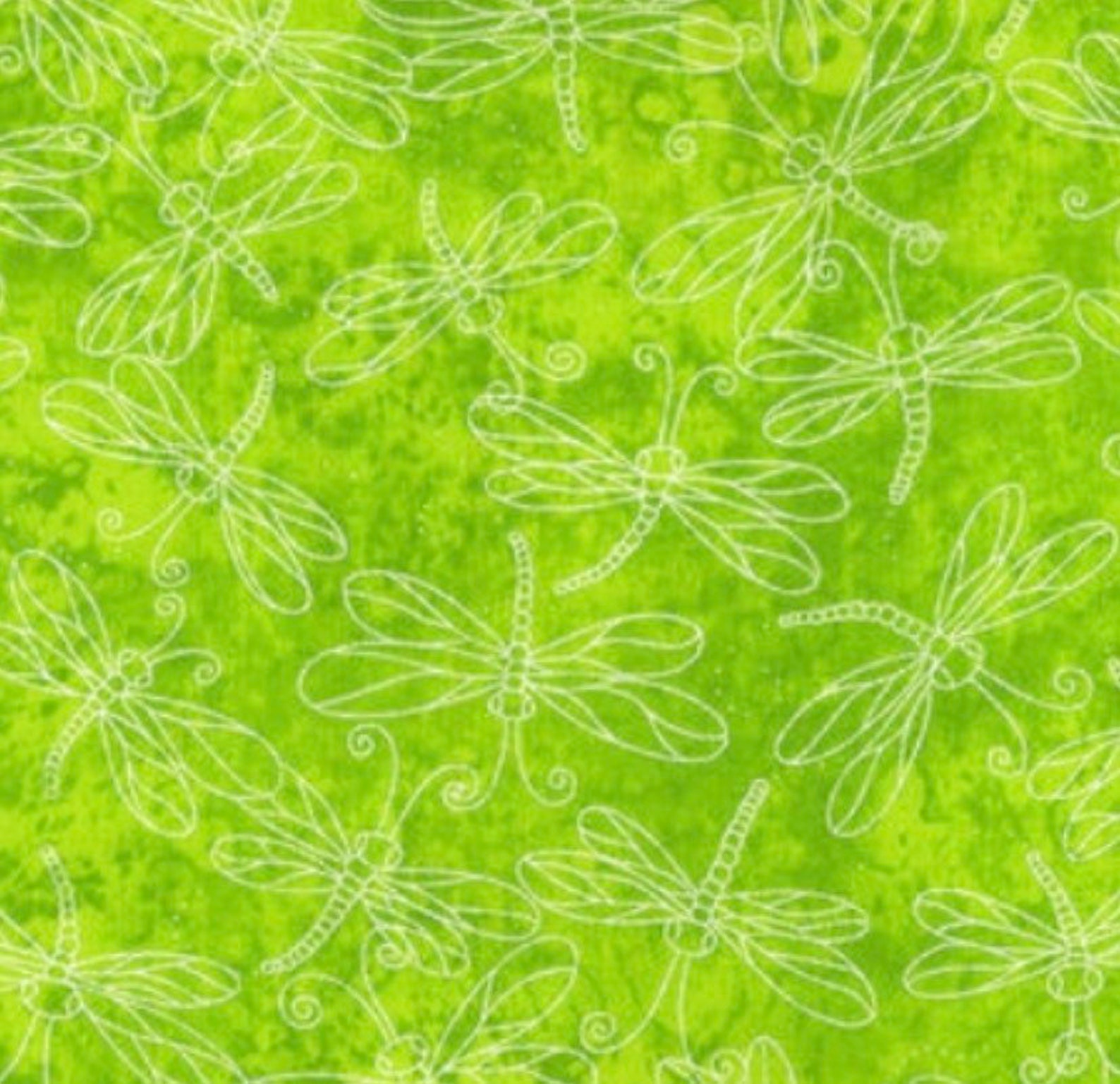 Dragonfly Cotton Fabric Lime Green Dragonfly Fabric Lime Etsy