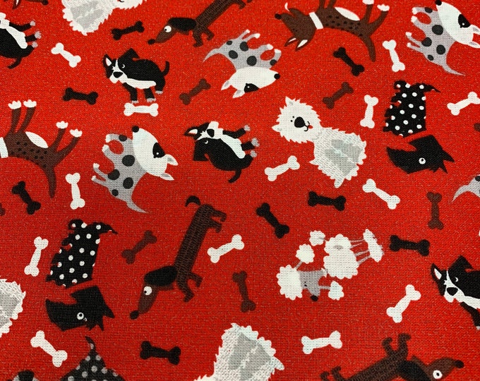 Red Dog Cotton Fabric Fabric by the Yard Puppy Dog Fabric Dog Fabric