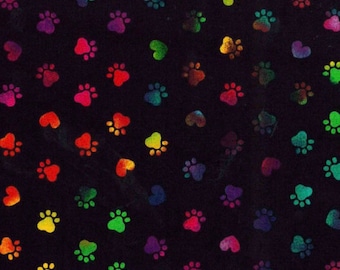 Black tie dye paw print fabric - fabric by the yard - quilting fabric - puppy fabric - dog fabric - fabric with paw prints - novelty cotton