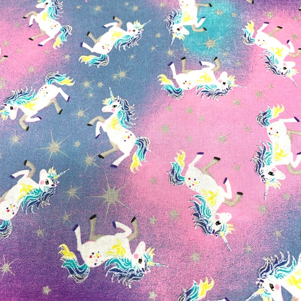 unicorn tie dye fabric -unicorn cotton fabric - metallic cotton fabric- quilting fabric - cotton fabric -girls fabric -fabric for girls