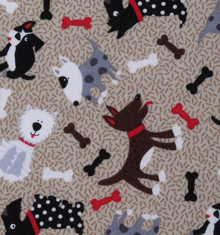 Puppy dog cotton fabric- fabric by the yard - brown dog fabric - dog fabric - fabric with dogs bones - puppy fabric - puppy cotton