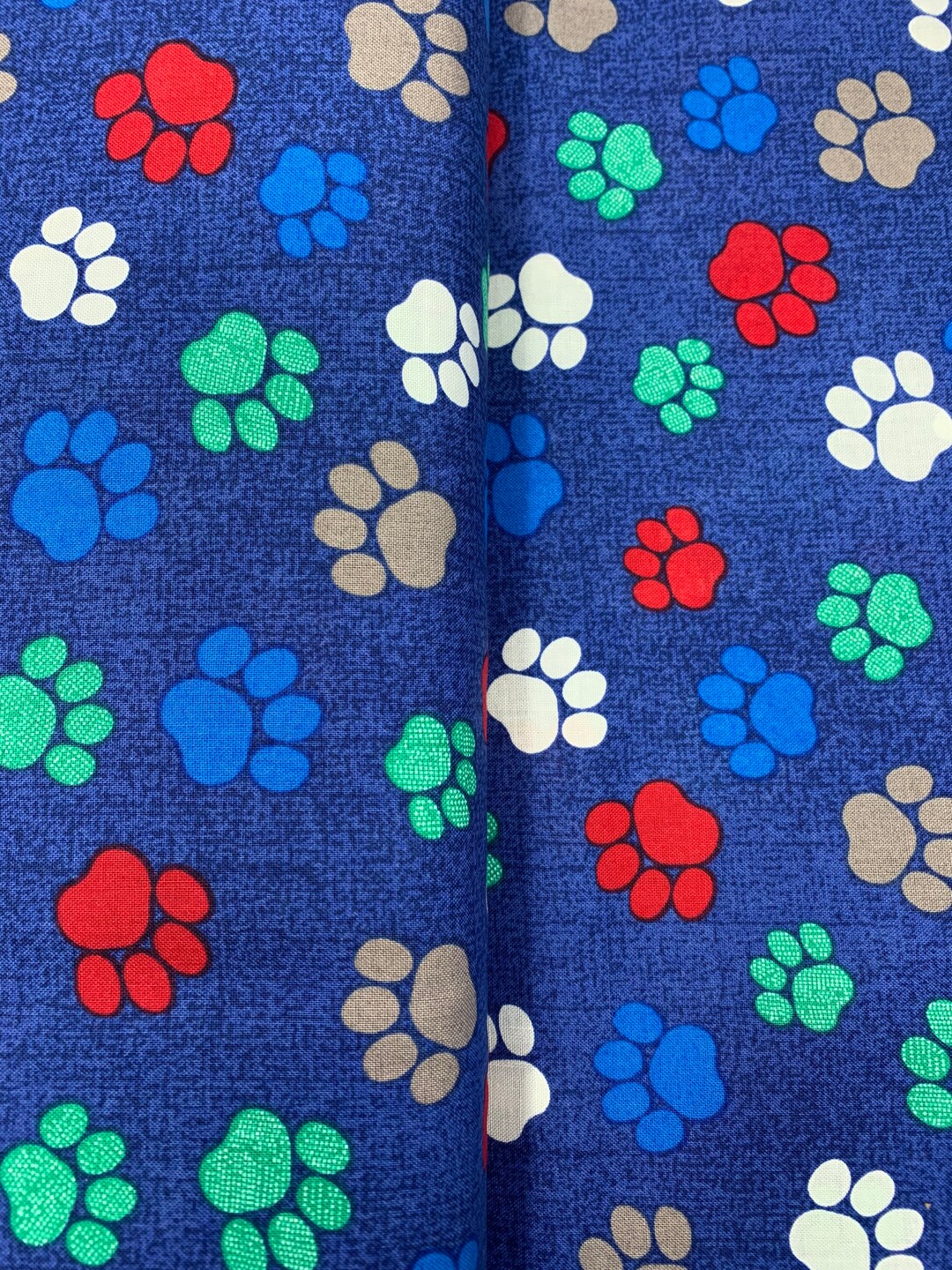 Blue Paw Print Fabric Fabric by the Yard quilting Fabric puppy Fabric