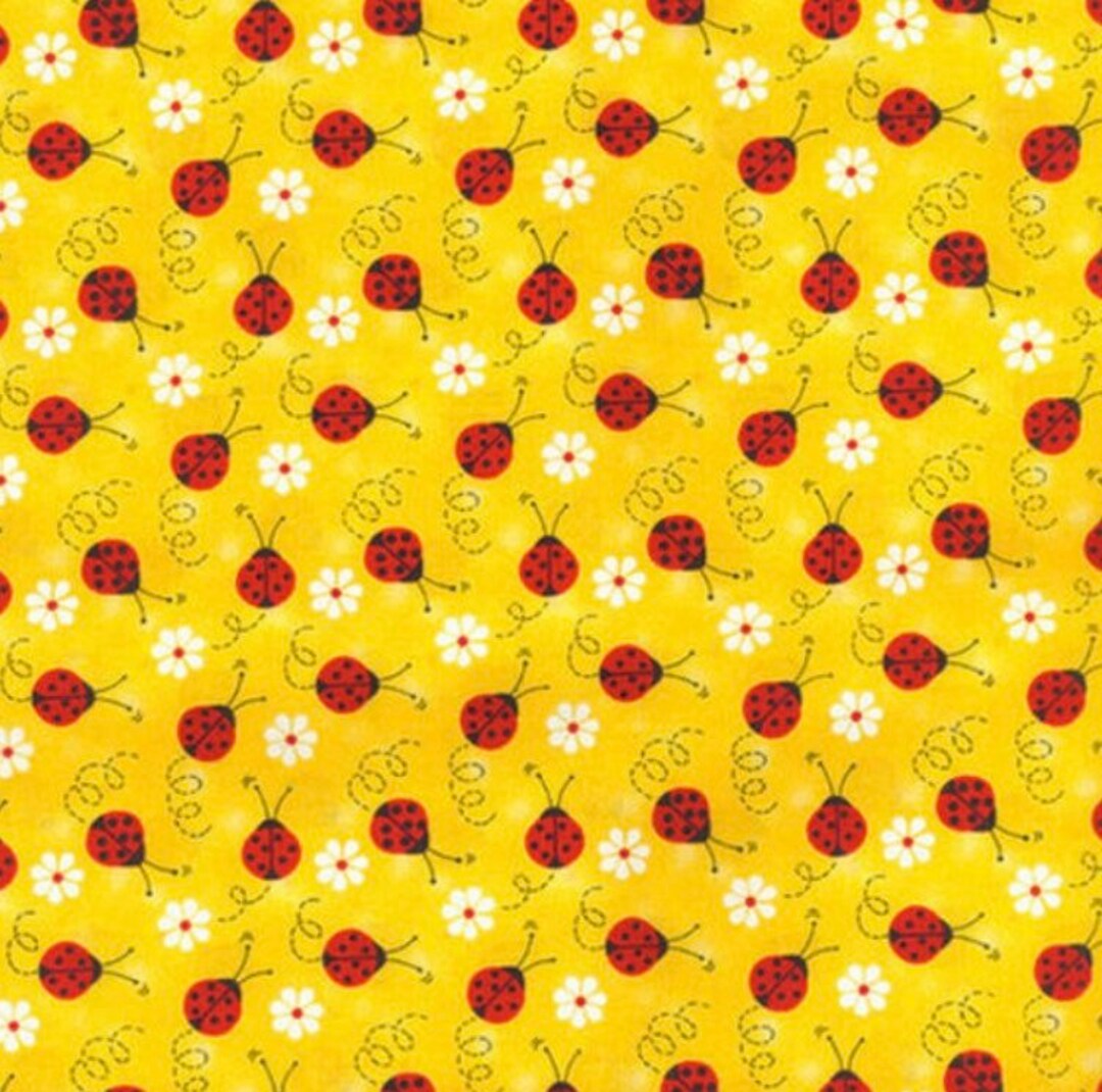 Ladybug Cotton Fabric by the Yard Quilting Fabric Yellow Etsy UK