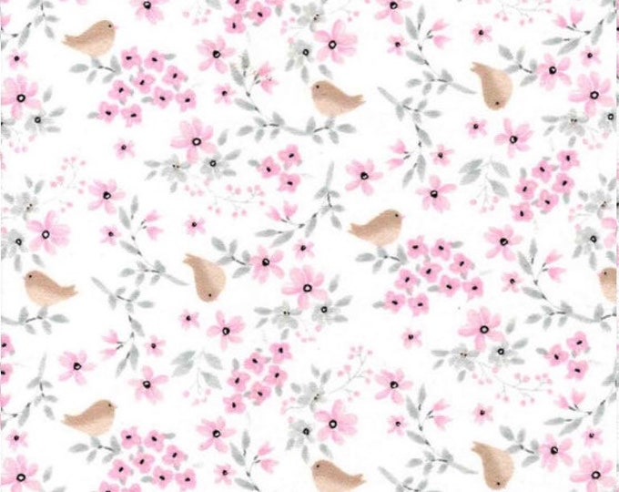 Bird Flannel Fabric by the Yard Girls Flannel With Birds Nursery Fabric
