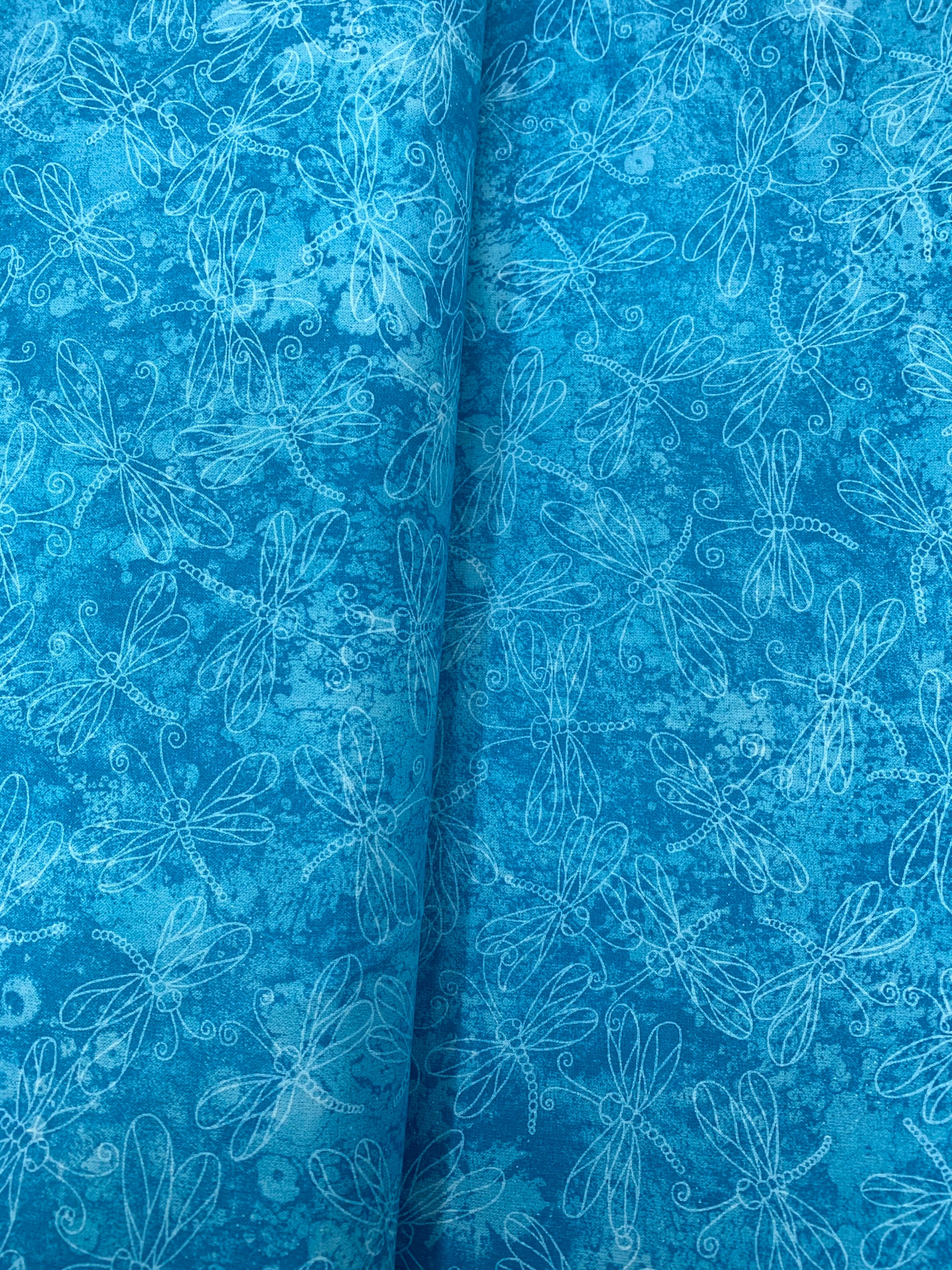 Dragonfly Cotton Fabric Turquoise Blue Dragonfly Fabric Etsy