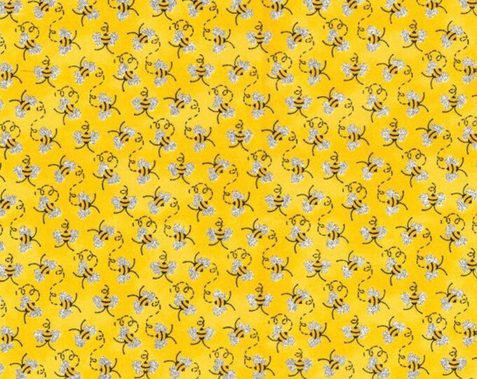 Bumblebee Glitter Fabric Bee Fabric Yellow Bee Cotton Fabric Quilting