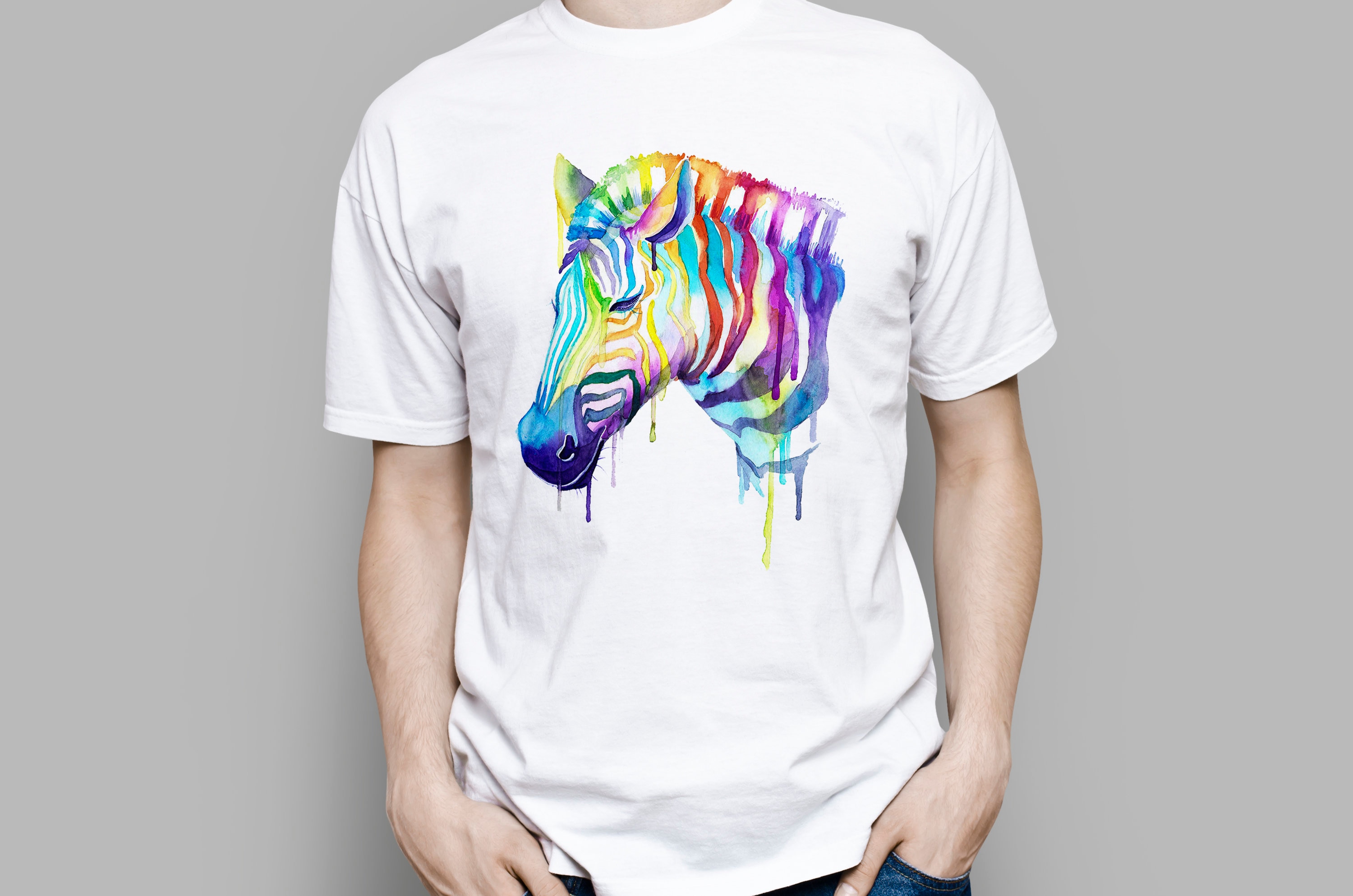 Unisexe Lumineux Imprimé Zèbre Shirt T Aquarelle Tee Colorée vXqffn