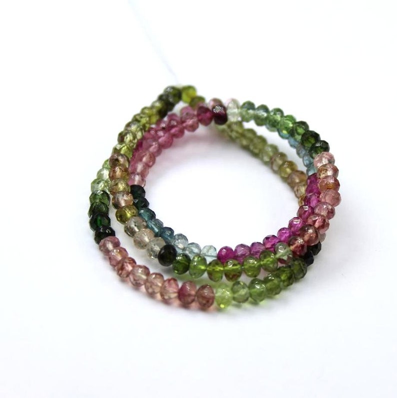 shaded tourmaline faceted beads Genuine Tourmaline faceted rondelle 4 MM beads 13 strand multi color tourmaline rondelle: ZB15