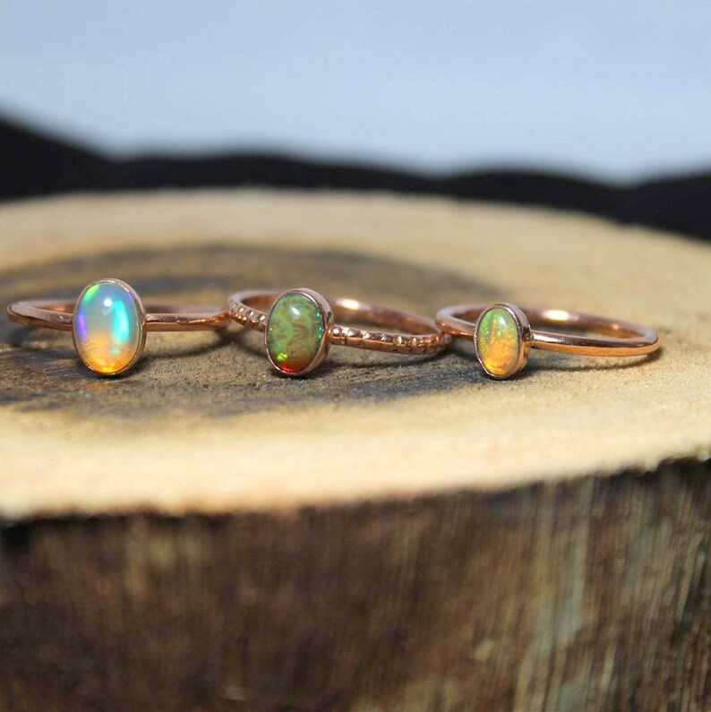 Rustic Ring Opal Jewelry Opal Copper Ring Wedding Ring Boho ring size 7.5US genuine opal Ethiopian Opal ring rainbow fire Opal Ring