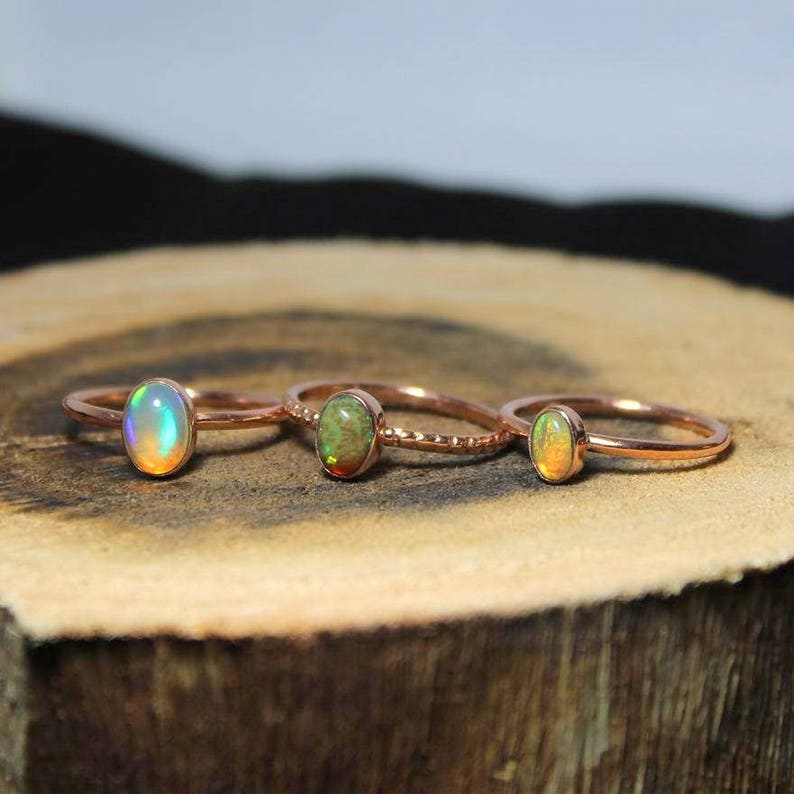 Rustic Ring Opal Jewelry Opal Copper Ring Wedding Ring Boho ring size 7.5US genuine opal Ethiopian Opal ring rainbow fire Opal Ring