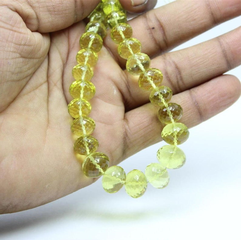 Sold in set of 15 rondelle Lemon quartz faceted oval beads Faceted Twist Twisted Rondelles 12-9 mm Sparkling Lemon Quartz
