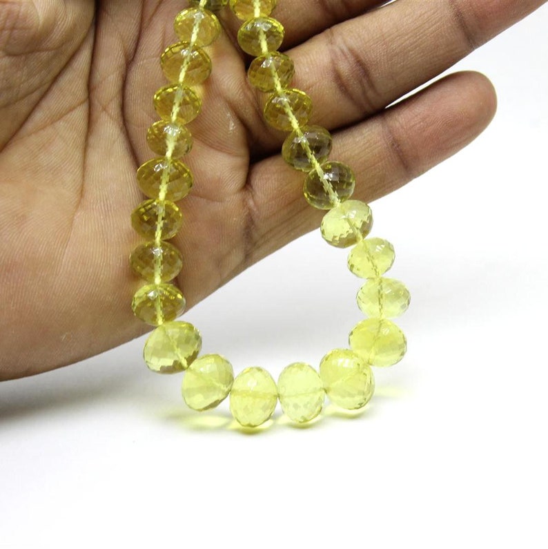 Sold in set of 15 rondelle Lemon quartz faceted oval beads Faceted Twist Twisted Rondelles 12-9 mm Sparkling Lemon Quartz