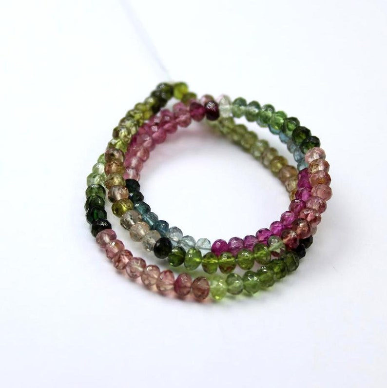 shaded tourmaline faceted beads Genuine Tourmaline faceted rondelle 4 MM beads 13 strand multi color tourmaline rondelle: ZB15