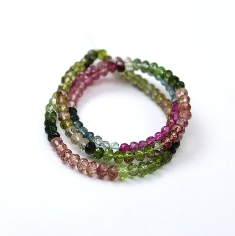 shaded tourmaline faceted beads Genuine Tourmaline faceted rondelle 4 MM beads 13 strand multi color tourmaline rondelle: ZB15