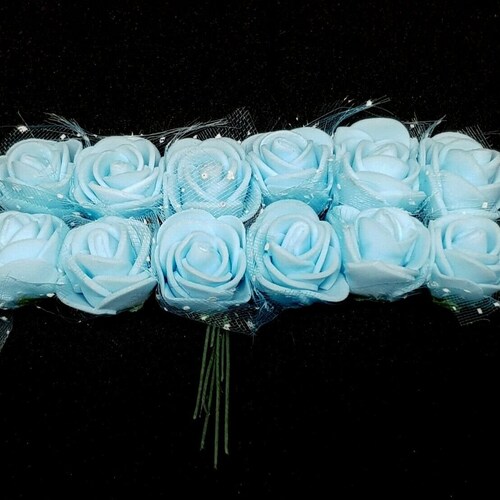 12 X Baby Blue 2.5cm Wired Stem Foam Artificial Mini Roses Etsy