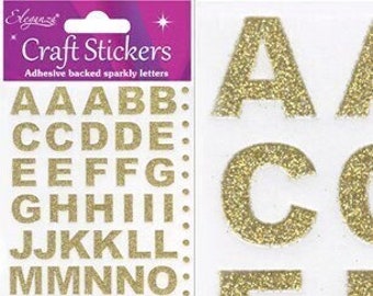 Gold Glitter Letters Alphabet Sheet of 60 Craft Stickers Embellishments 