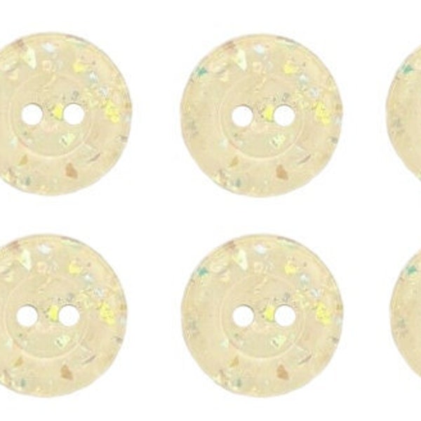 Set of 6 x 15mm Cream Ivory 2 Hole Flat Glitter Buttons - Sewing Craft Knitting