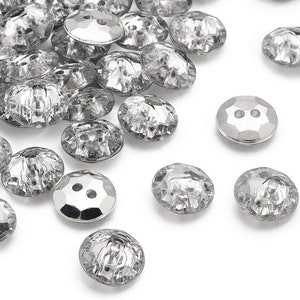 22mm Set of 5 Round Clear Diamanté Rhinestone Low Domed Buttons