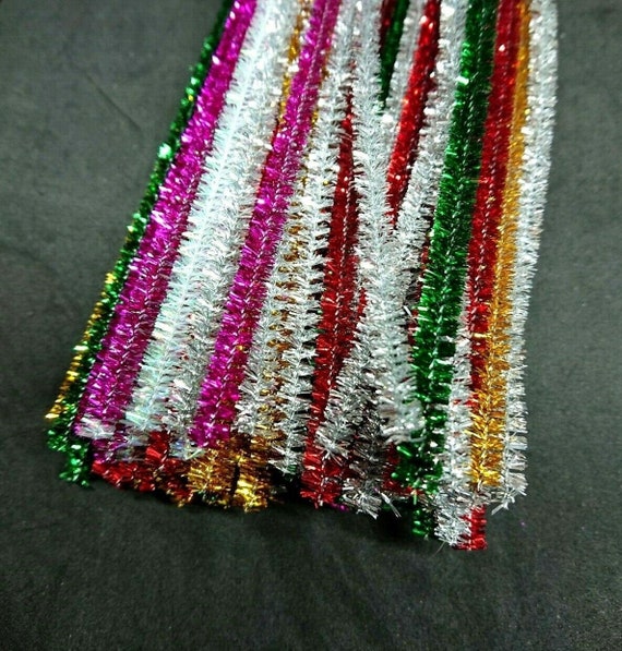 100 X Mixed Tinsel Metallic Jumbo Craft Pipe Cleaners Chenille