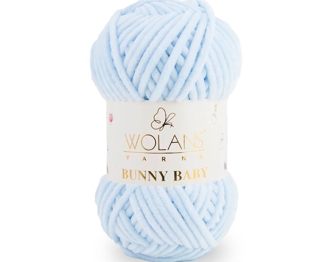 Featured listing image: Pack of 5 x Wolans Bunny Baby Chenille Chunky Yarn - 100g Balls - Light Blue WY10011