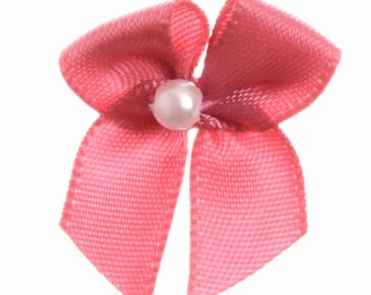 Trucraft - 22mm Dainty Satin Ribbon and Single Pearl Bows - Blush Pink - Pack of 10