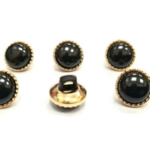 Set of 6 x 11mm Black and Gold Trim Round Shank Buttons - Dress Shirt Blouse