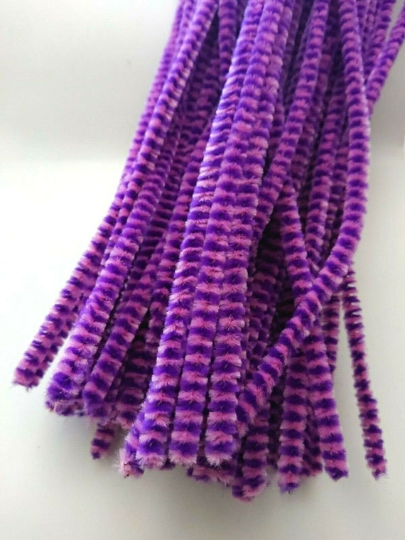 100 X Premium Craft Pipe Cleaners Chenille Stems 30cm X 6mm PINK / PURPLE  STRIPE 