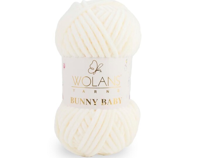 Featured listing image: Pack of 5 x Wolans Bunny Baby Chenille Chunky Yarn - 100g Balls - Cream WY10002
