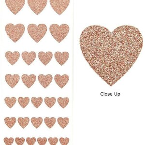 Rose Gold Glitter Love Heart Stickers - Sheet of 30 - Cute Craft Embellishments