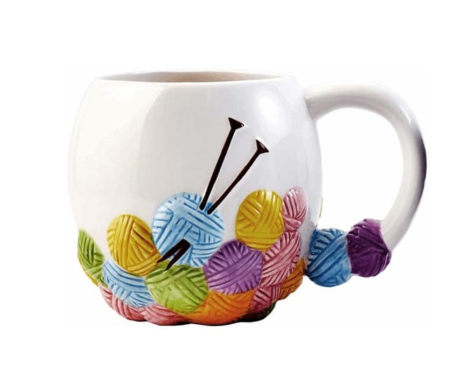 Featured listing image: Large Novelty Ceramic Knitting Crochet Yarn Mug - White - 500ml - Gift Boxed