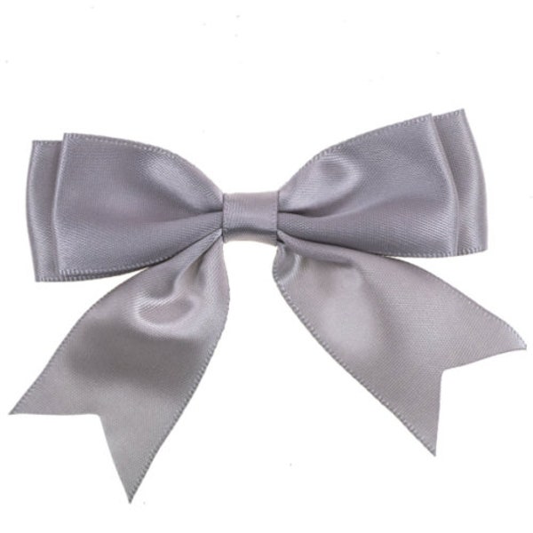 Pack of 5 - Silver Grey - Large 8.5cm / 25mm Satin Ribbon Ready Made Craft Double Bows