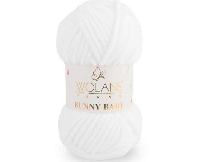 Featured listing image: Pack of 5 x Wolans Bunny Baby Chenille Chunky Yarn - 100g Balls - White WY10001