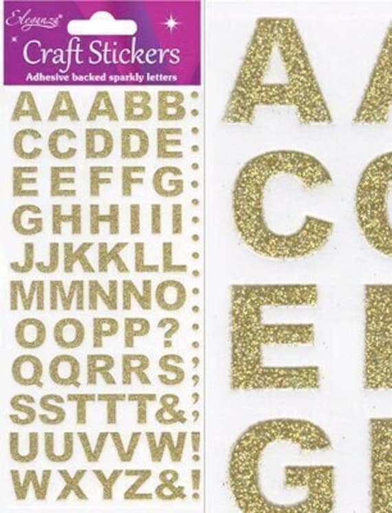 Gold Glitter Letters Alphabet Sheet of 60 Craft Stickers Embellishments 