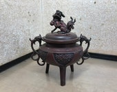 Japanese Antique buddhist Incense Burner Bronze Meiji Era 1900s Koro Japanese buddhist Koro handmade Incense Burner made in Japan (N19)