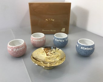 Unique Japanese sake cups vintage 1960s Japanese marble sake cups rare Japanese 24K GP Dragon sake cup made in japan Vintage sake set (#366)