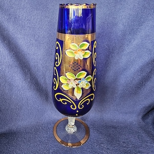 Bohemian cobalt blue glass vase