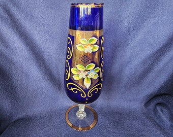 Bohemian cobalt blue glass vase