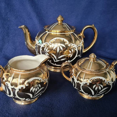 Sadler Cube Tea Set Mint Green Gold Floral 4cup Teapot Etsy