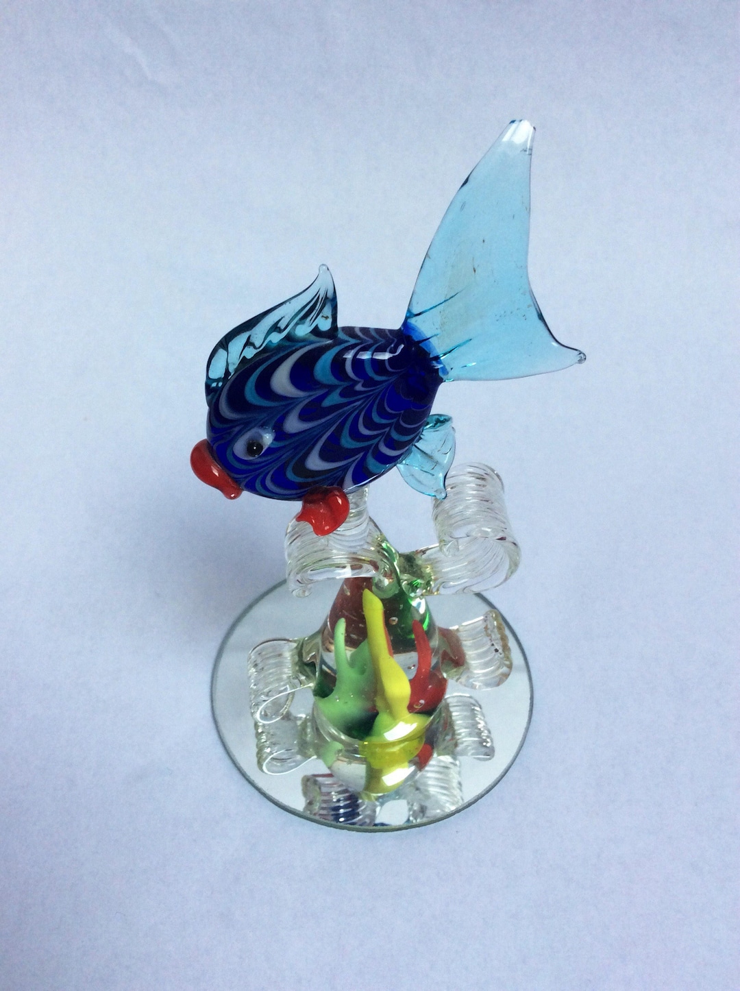 View of Glass Fish Figurine. Blue Glass Fish. Vintage. - Etsy