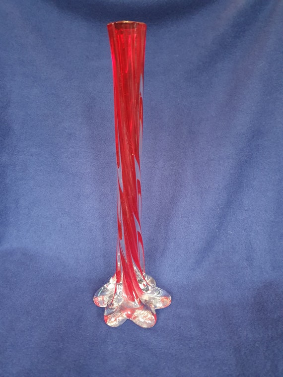 Tall Slim Red Glass Vase Vintage Etsy