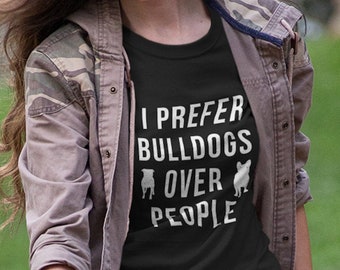 I Prefer Bulldogs Over People Shirt English Bulldog French Bulldog outlines Short-Sleeve Unisex T-Shirt