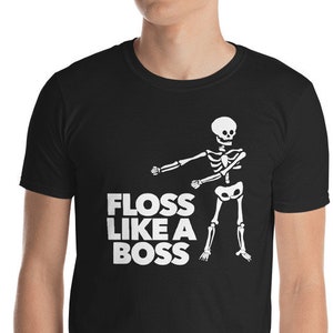 floss like a boss shirt youth Short-Sleeve Unisex T-Shirt flossing skeleton t-shirt floss like a boss flossing skeleton Halloween T Shirt image 1