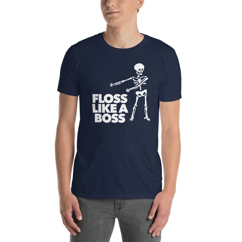 floss like a boss shirt youth Short-Sleeve Unisex T-Shirt flossing skeleton t-shirt floss like a boss flossing skeleton Halloween T Shirt image 2
