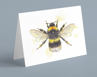 Bees - Set of 6 Cards.  Handpainted, Luxury Paper, Blank Inside, Bumblebee, Bees, Honey, Nature, Insects, Mini Beasts, Save the Bees, Eco