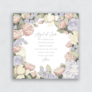 Angel of God - Christian Catholic Guardian Angel Prayer with Watercolour Florals Christian Art Inspirational