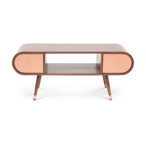 Tv Stand Rounded Edges Copper Fronts, Corner Tv Unit And Coffee Table